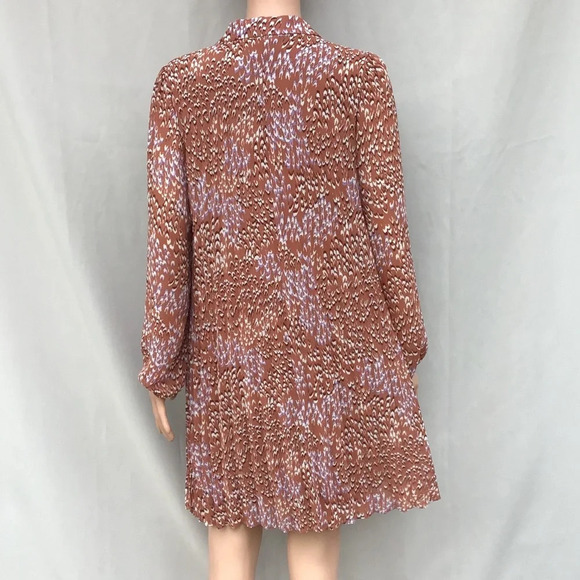 Nine West Feather Marks Georgette Collared Pleated along Sleeves Dress Small - Picture 6 of 9